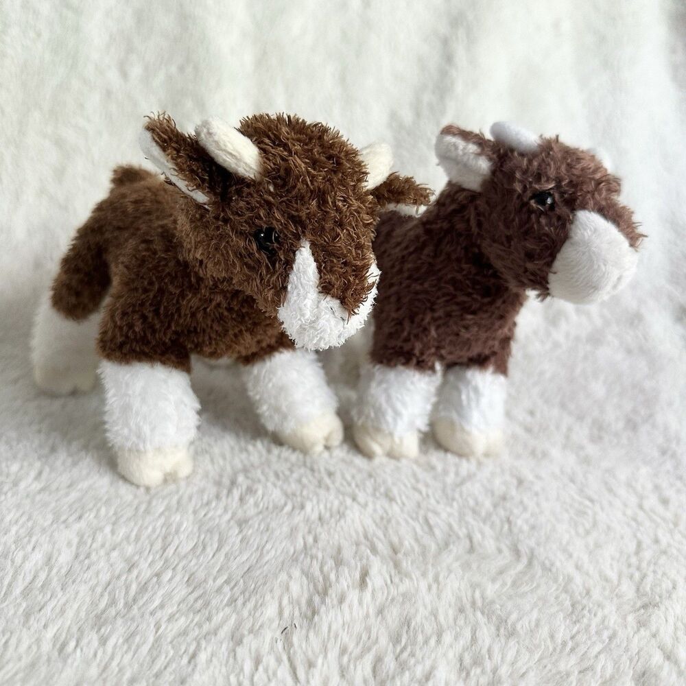 Douglas Cuddle Toys Buffy Brown Baby Goat Plush Stuffed Animal Lot Of Two